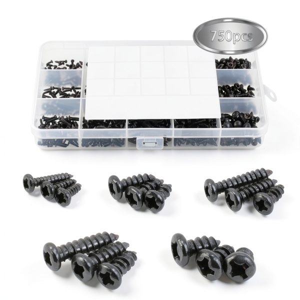 HanTof Self-Tapping Screws 750pcs Phillips Pan Head Carbon Steel Black-6