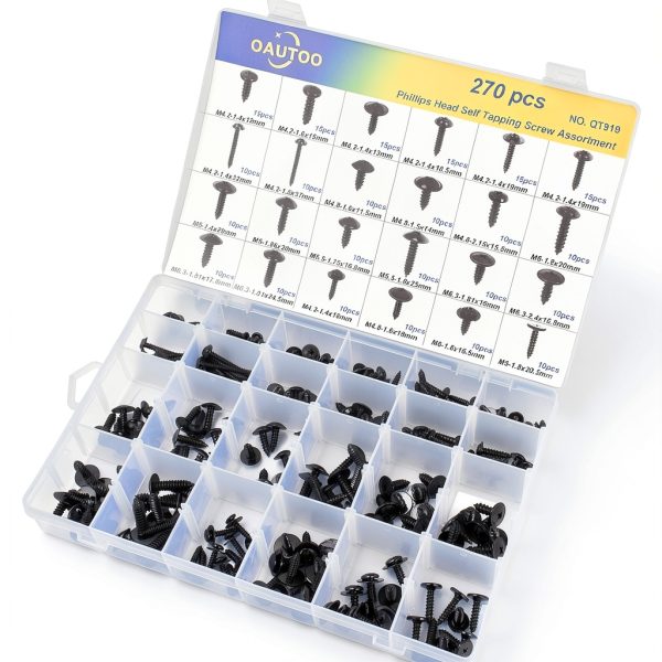OAUTOO 270pcs Automotive Body Screw Phillips Head Self Tapping Screw Washer Head Screws Assortment Kit #8#10#12#14-4