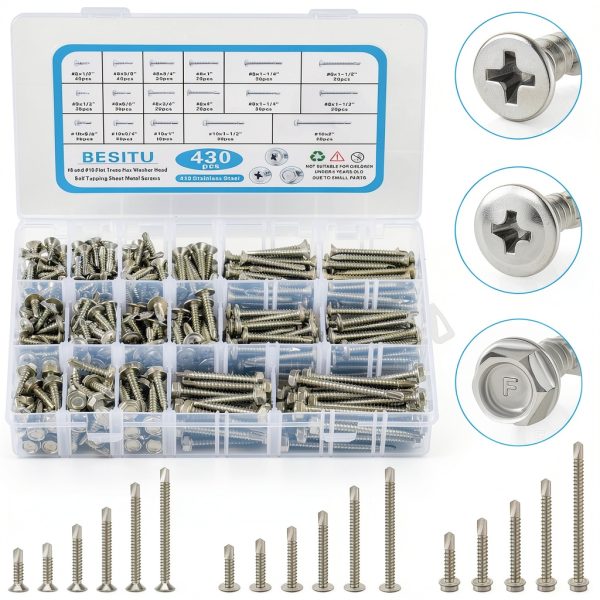 Self Tapping Screws Besitu 430-piece 410 Stainless Steel #8 #10 Metal-0