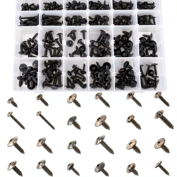 OAUTOO 270pcs Automotive Body Screw Phillips Head Self Tapping Screw Washer Head Screws Assortment Kit #8#10#12#14-0