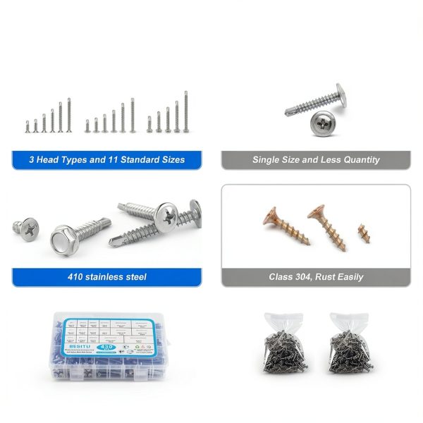 Self Tapping Screws Besitu 430-piece 410 Stainless Steel #8 #10 Metal-3