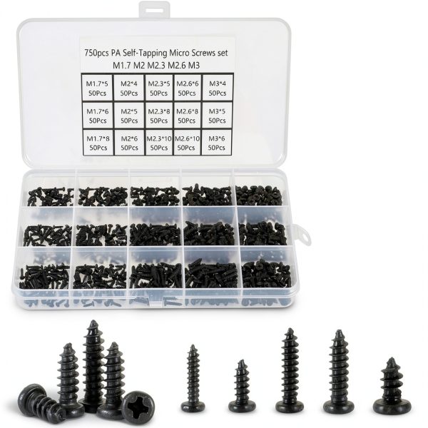HanTof Self-Tapping Screws 750pcs Phillips Pan Head Carbon Steel Black-1