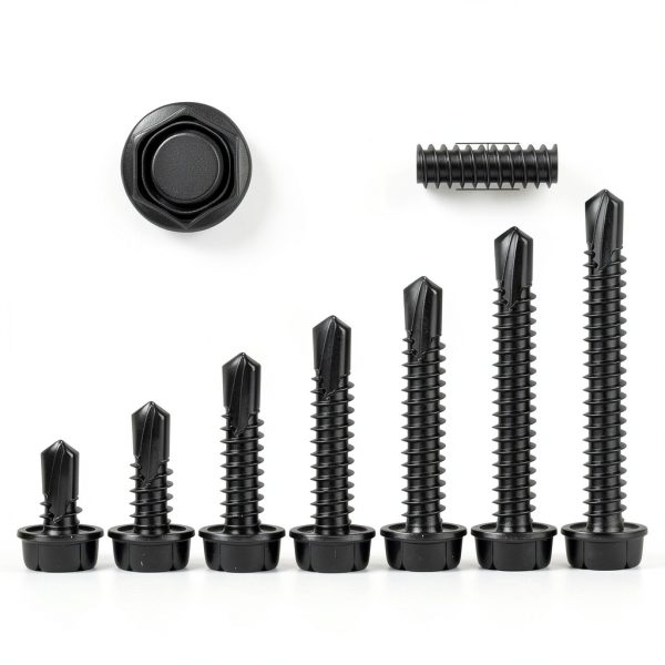 14 x 1 Hex Washer Head Self Tap Screws TEK Black 50pcs-2
