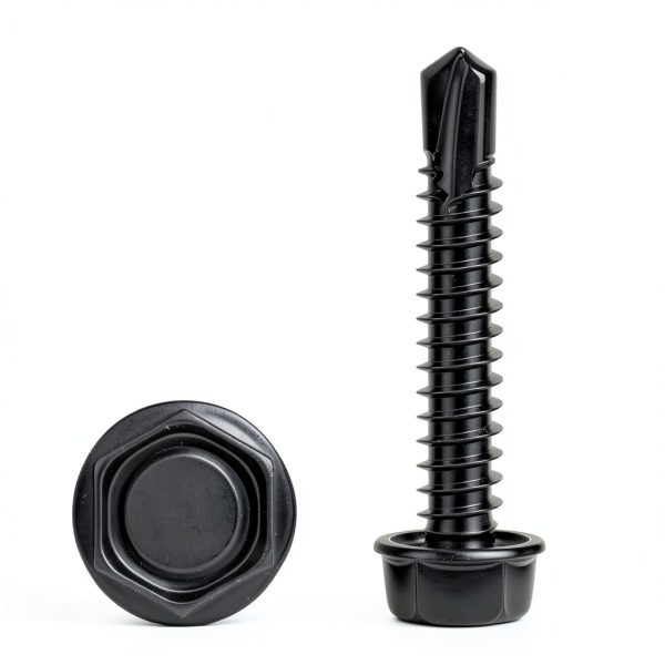 14 x 1 Hex Washer Head Self Tap Screws TEK Black 50pcs-1