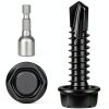 14 x 1 Hex Washer Head Self Tap Screws TEK Black 50pcs-0